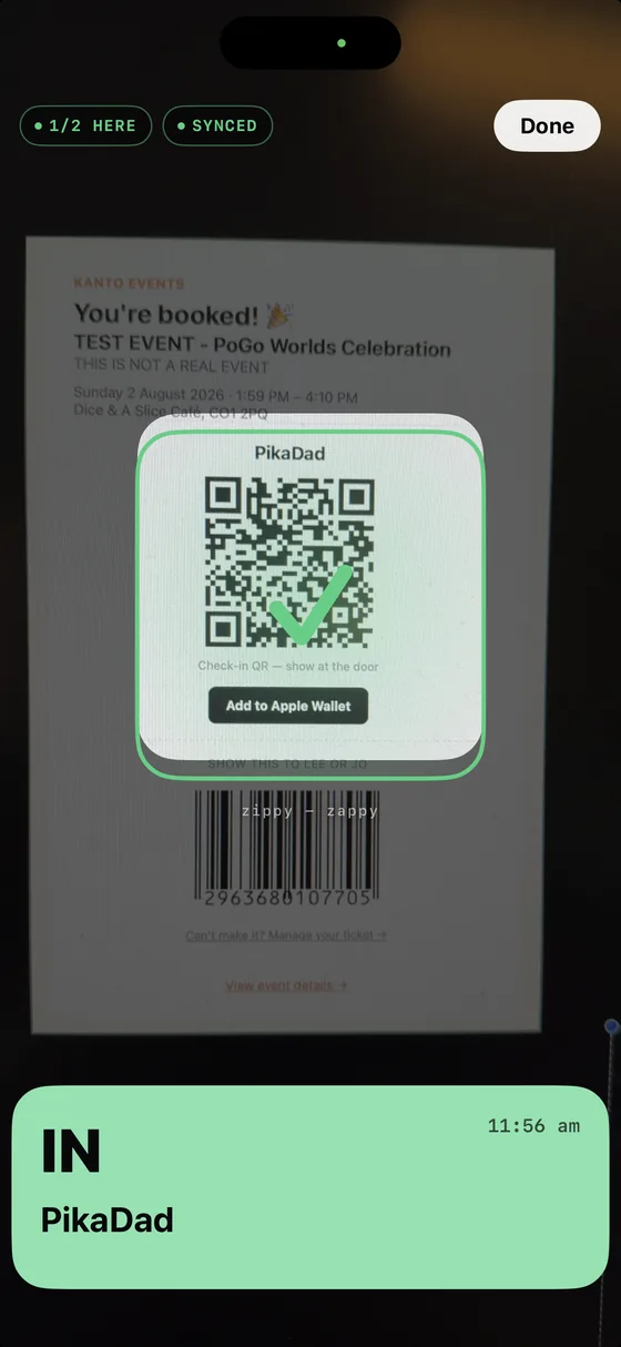 The iOS door scanner checking an attendee in