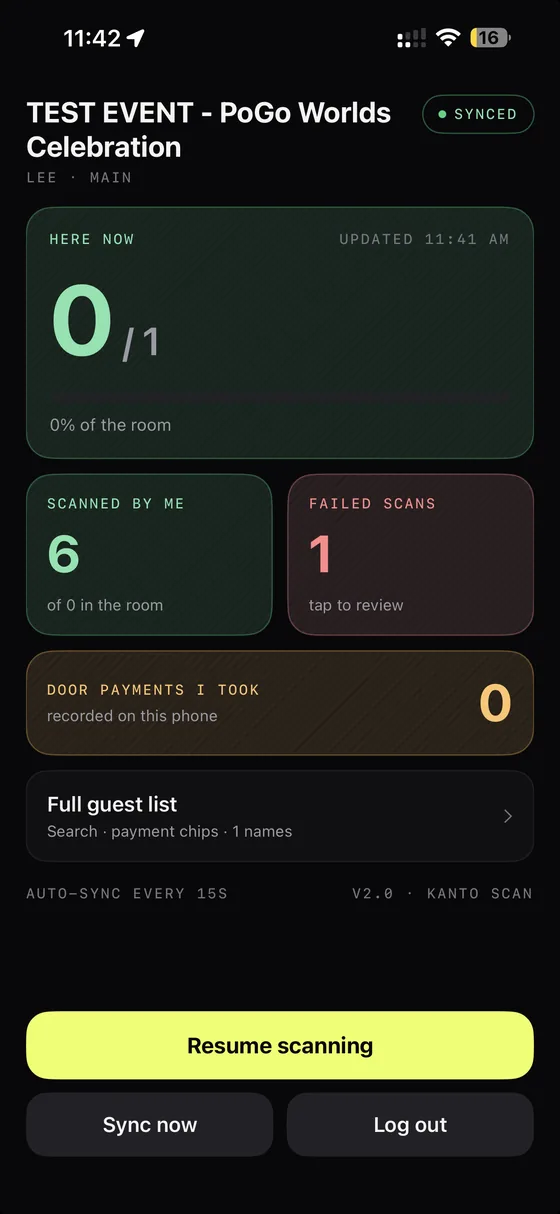 The iOS door scanner home screen